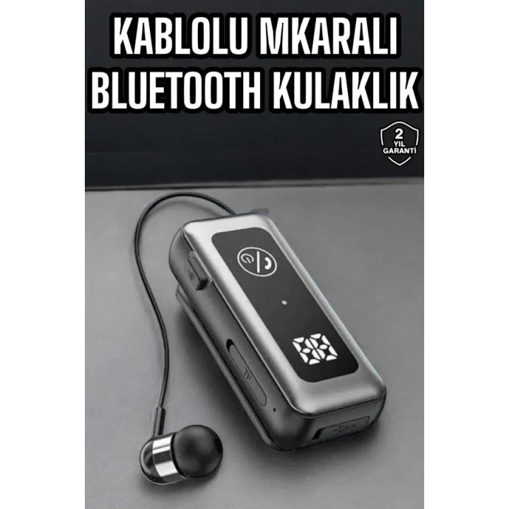 Mey İthalat® Kablolu Bluetooth Kulaklık Kulak İçi Stereo Mikrofonlu Dijital Göstergeli