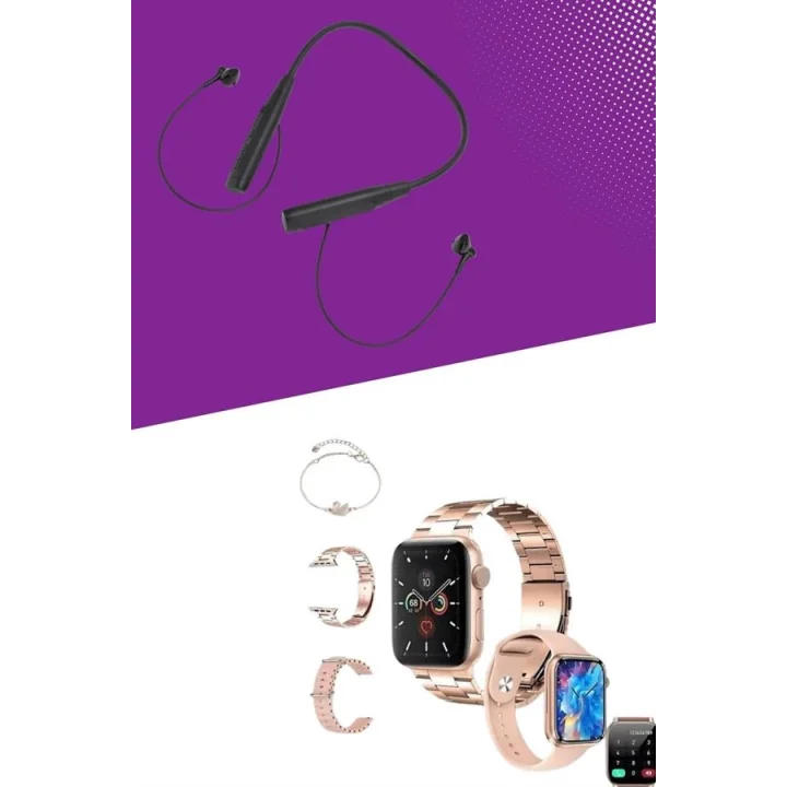 Mey İthalat® Kablolu Bluetooth Kulaklık ve Kadınlara Özel Bileklik Hediyeli Yeni Nesil Akıllı Saat 3 Kordonlu