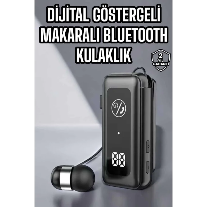 Mey İthalat® Kablolu Makaralı Bluetooth Kulaklık Uzun Pil Ömrü Dijital Göstergeli