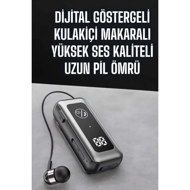 Mey İthalat® Kablolu Makaralı Bluetooth Kulaklık Uzun Pil Ömrü Dijital Göstergeli