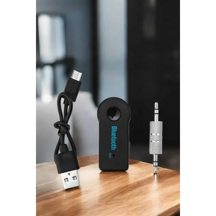 Mey İthalat® Kablosuz Bluetooth Aux Araç Kiti Siyah Hafıza Kartlı