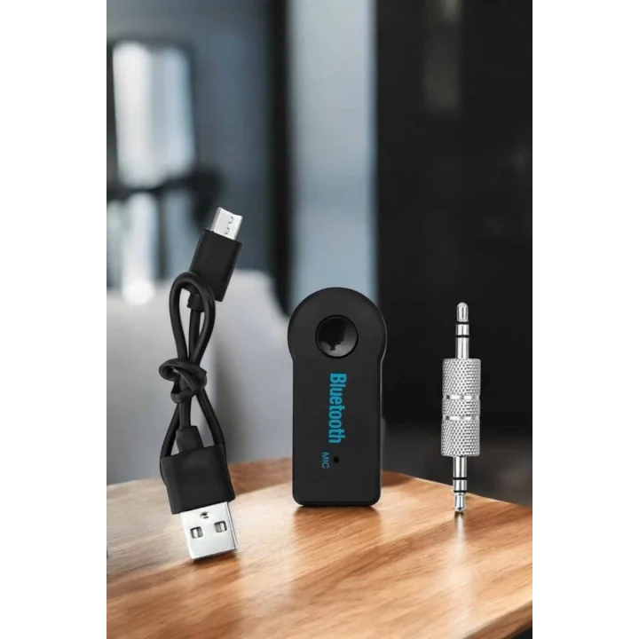 Mey İthalat® Kablosuz Bluetooth Aux Araç Kiti Siyah Hafıza Kartlı