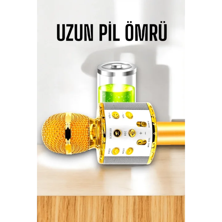 Mey İthalat® Kablosuz Bluetooth Karaoke Mikrofon USB ve AUX Girişli, Yüksek Ses Kalitesi