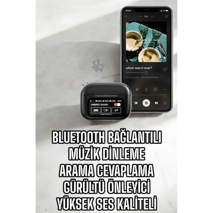 Mey İthalat® Kablosuz Bluetooth Kulaklık Ekranlı Uzun Şarj Süreli ANC Destekli