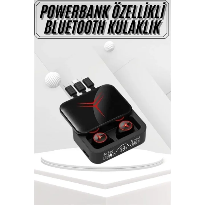 Mey İthalat® Kablosuz Bluetooth Kulaklık Powerbank Özellikli Göstergeli Hd Mikrofon