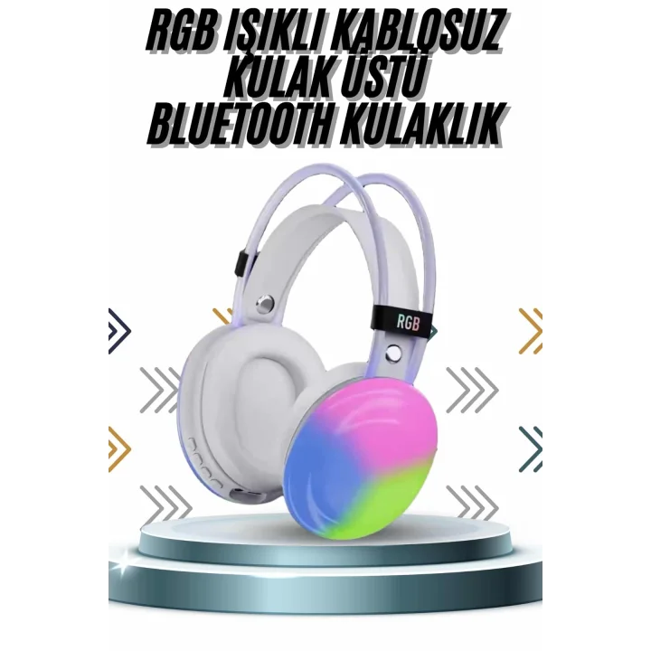 Mey İthalat® Kablosuz Bluetooth Kulaklık RGB Işıklı Kulak Üstü 5.3 Bluetooth Bağlantılı