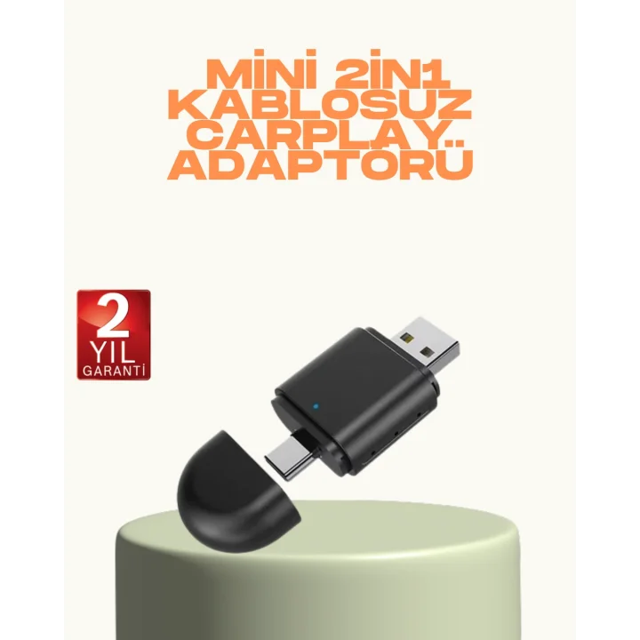 Mey İthalat® Kablosuz CarPlay ve Android Auto Adaptörü – USB-A & Type-C Girişli Akıllı Dönüştürücü