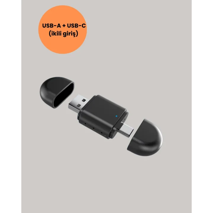 Mey İthalat® Kablosuz CarPlay ve Android Auto Dönüştürücü – USB-A & Type-C Girişli Akıllı Adaptör