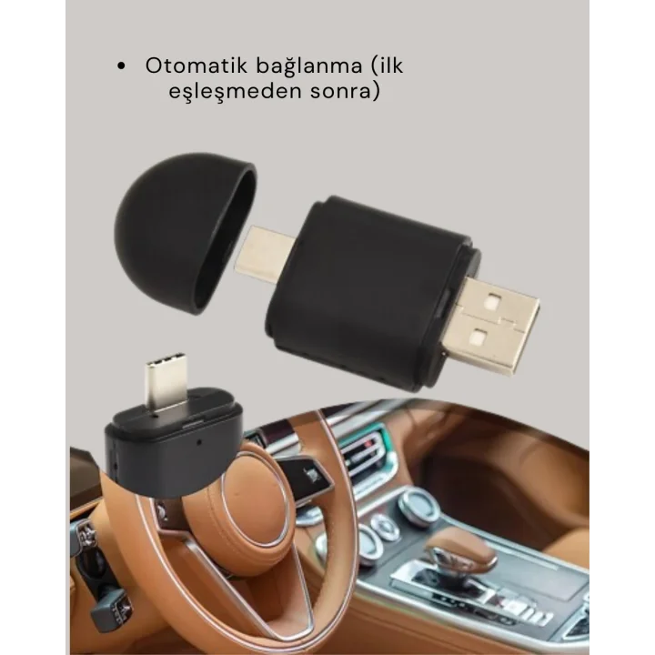 Mey İthalat® Kablosuz CarPlay ve Android Auto Dönüştürücü – USB-A & Type-C Girişli Akıllı Adaptör