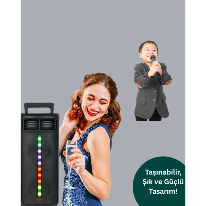 Mey İthalat® Kablosuz RGB Işıklı Bluetooth Hoparlör | Ev, Parti ve Açık Hava Kullanımı