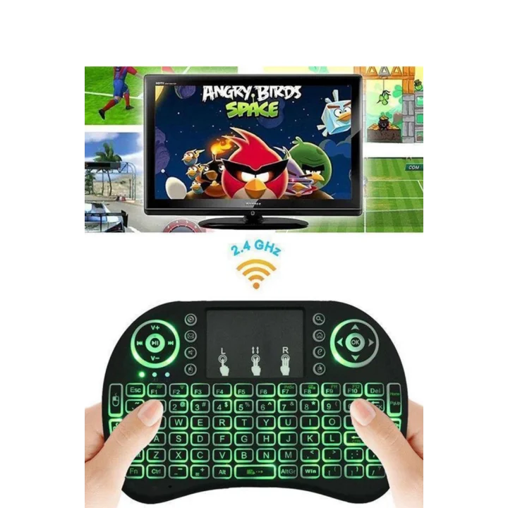 Mey İthalat® Kablosuz Türkçe Q Klavye RGB Işıklı Televizyon Ps3 Dokunmatik Mouse