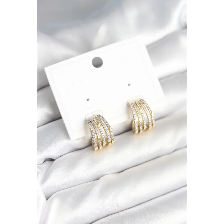 Mey İthalat® Kaburga Model Zirkon Taşlı Pirinç Kadın Küpe