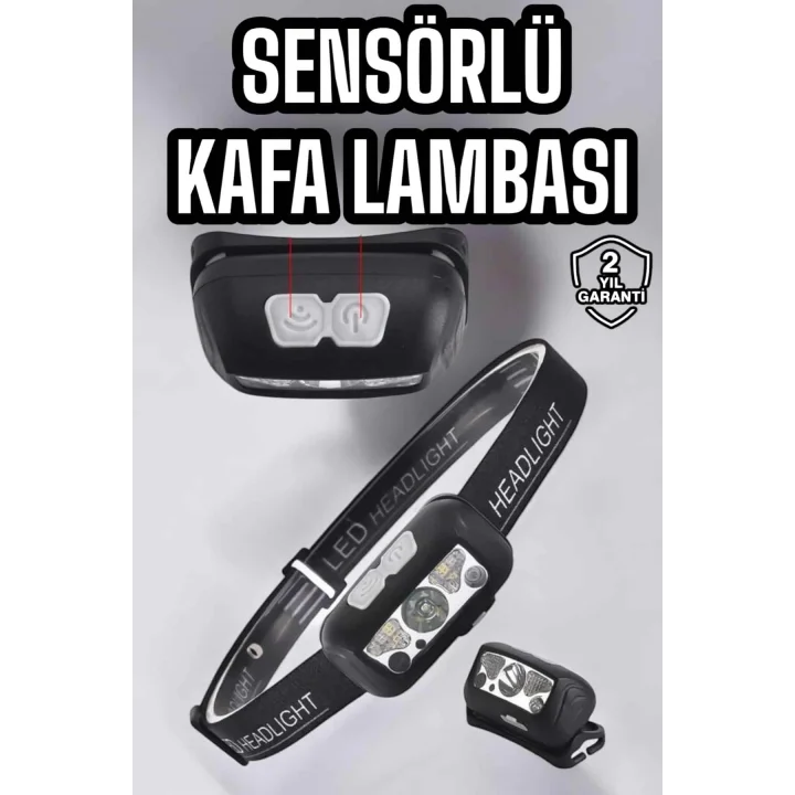 Mey İthalat® Kafa Lambası Kamp Lambası Sensörlü Şarjlı Ayarlanabilir