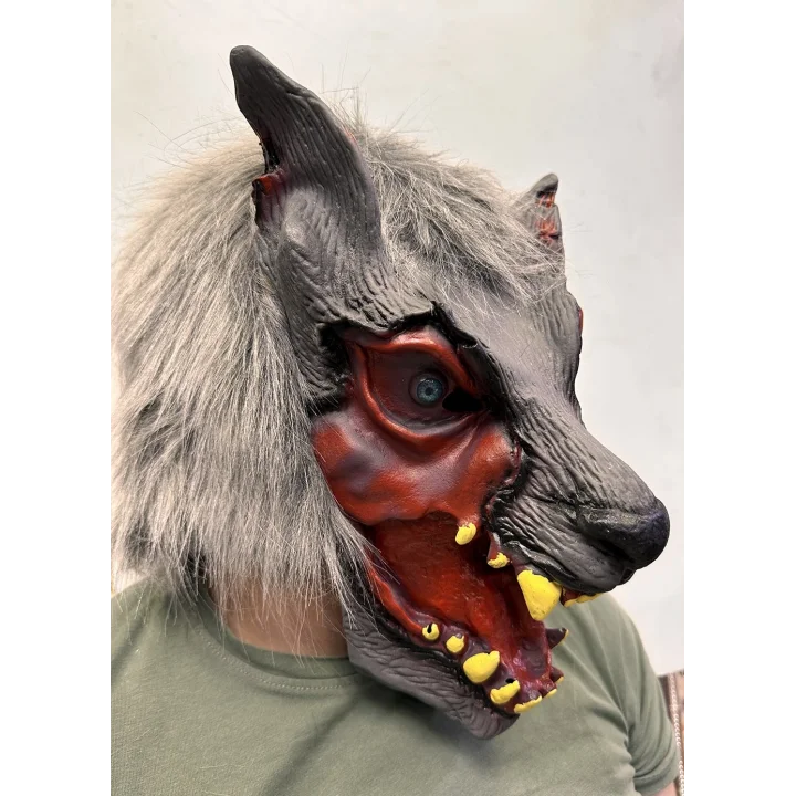 Mey İthalat® Kafaya Tam Geçmeli Lateks Dişli Ağzı Açık Kurt Maskesi