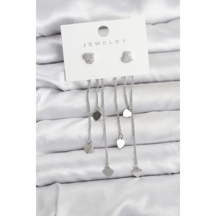 Mey İthalat® Kalp Model Gümüş Renk Pirinç Sallantılı Kadın Küpe