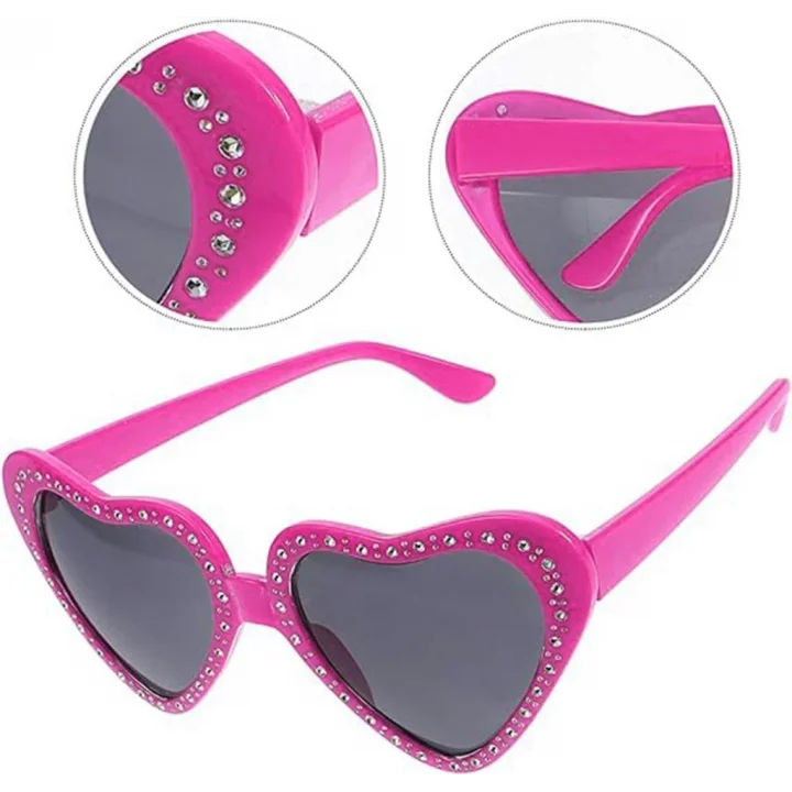 Mey İthalat® Kalp Şekilli Taşlı Parti Gözlüğü Pembe Renk 6x16cm