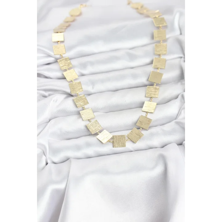 Mey İthalat® Kare Plaka Model Gold Renk Kadın Kolye