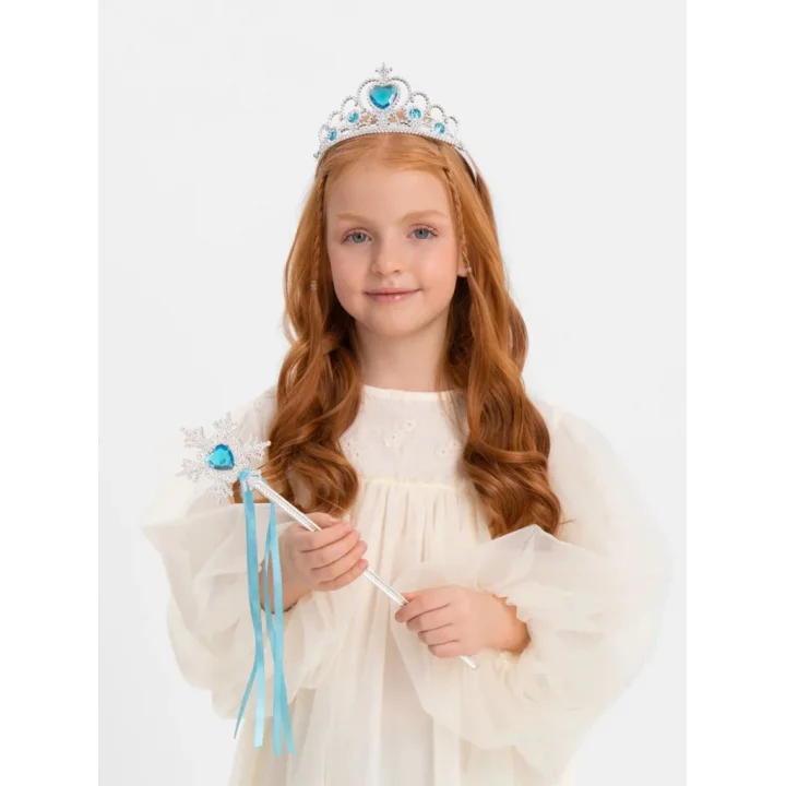 Mey İthalat® Mavi Kalp Tacı ve Kar Temalı Asa Seti