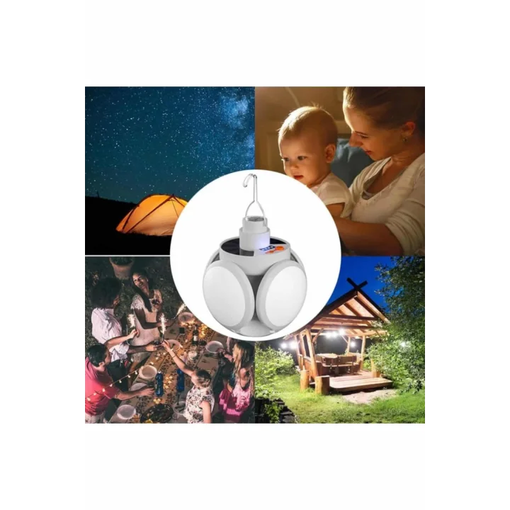 Mey İthalat® Katlanabilir Askılı Kamp Lambası 5 Kanatlı Pratik Güneş Enerjili