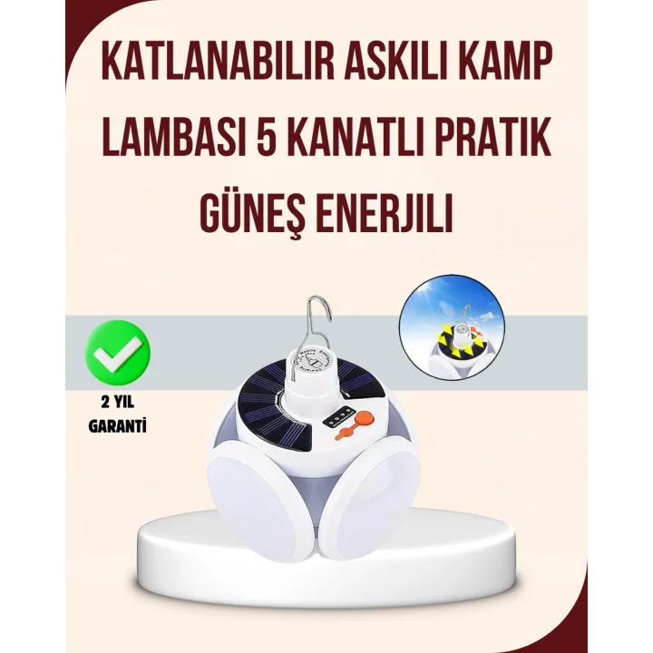 Mey İthalat® Katlanabilir Güneş Enerjili LED Kamp Lambası USB Şarjlı