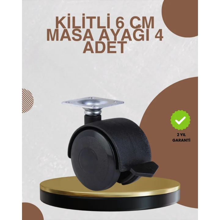 Mey İthalat® Kilitli Mobilya Ayağı 6 cm 4’lü Set Zemin Korumalı