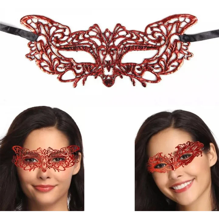 Mey İthalat® Kırmızı Dantel Masquerade Maskesi 9 No