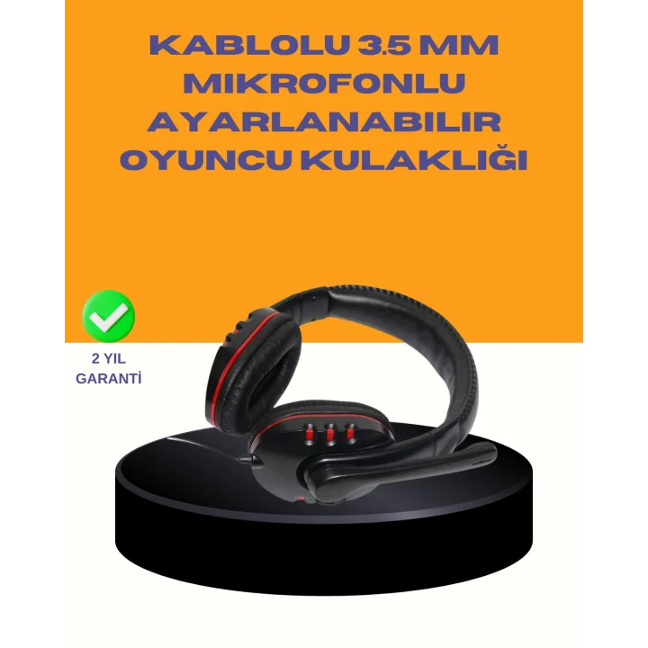 Mey İthalat® Kırmızı Oyuncu Kulaklığı Bilgisayar Uyumlu Stereo Yüksek Ses Kaliteli