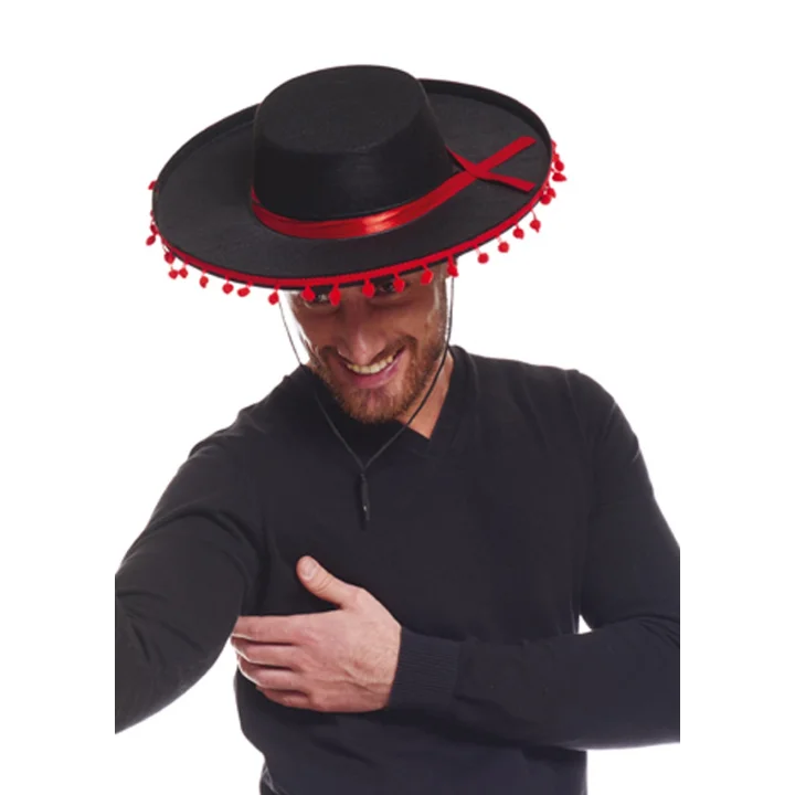 Mey İthalat® Kırmızı Ponponlu Siyah Renk Yetişkin İspanyol Şapkası