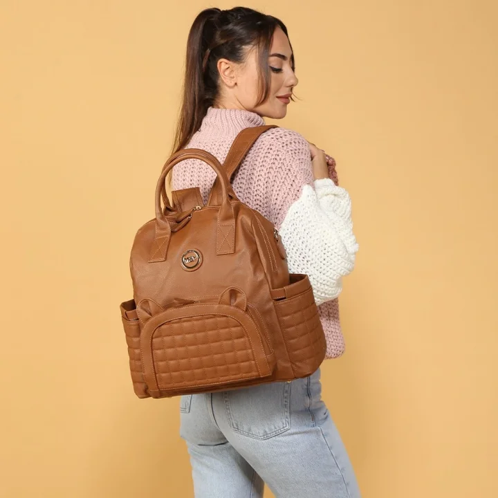 Mey İthalat®   Kitty Deri Anne Bebek Bakım Sırt Çantası 7271 Taba