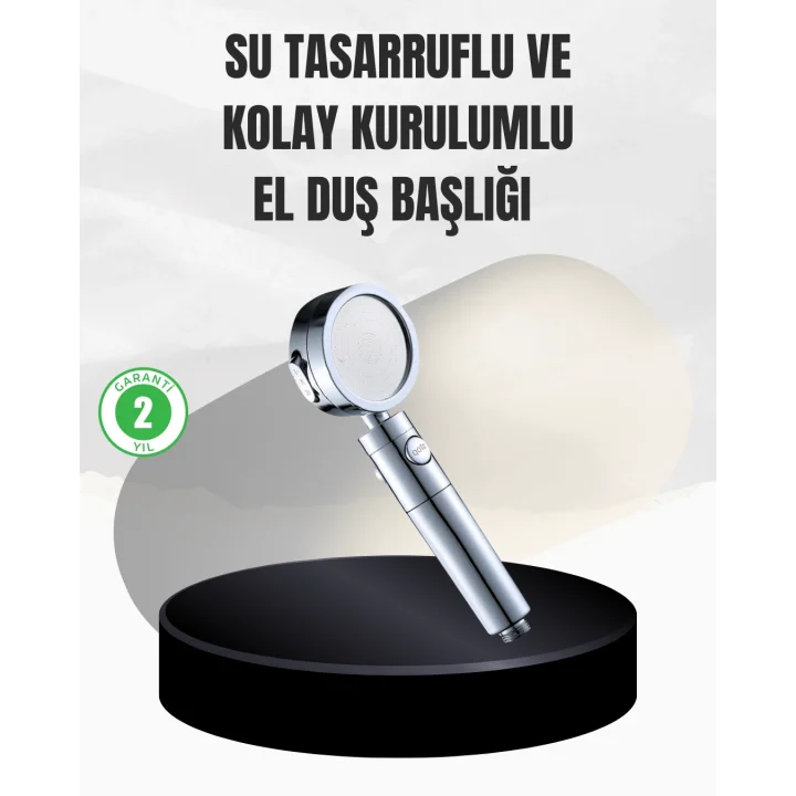 Mey İthalat® Kolay Montajlı 3 Modlu Yüksek Basınç Duş Başlığı