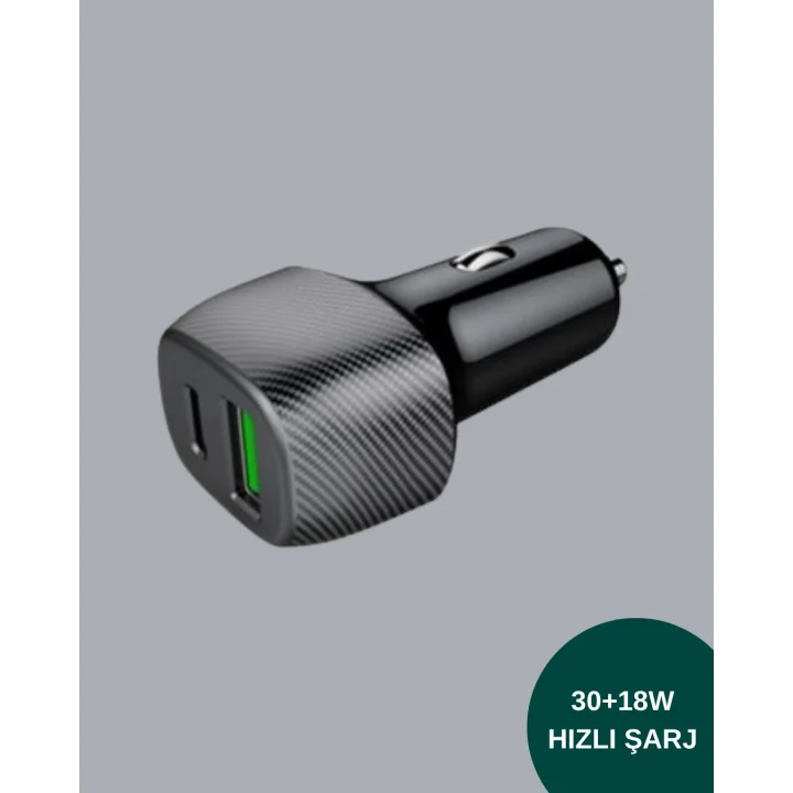 Mey İthalat® Kompakt Tasarımlı Type-C + USB Girişli Araç Şarj Başlığı