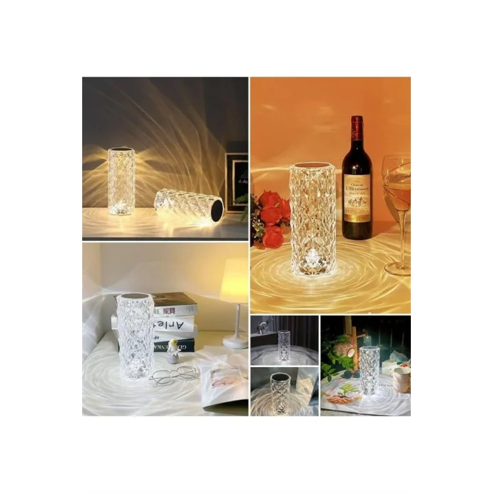 Mey İthalat® Kristal Lamba Masa Lambası Şarjlı Masa Lambası Dokunmatik Sensör Usb Şarjlı