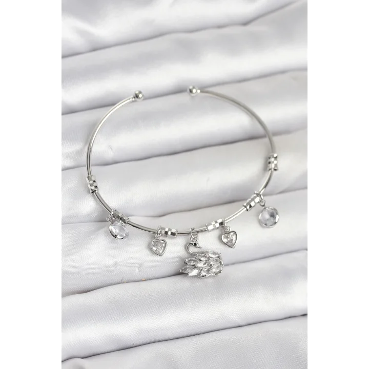 Mey İthalat® Kuğu Charmlı Gümüş Renk Kadın Bileklik