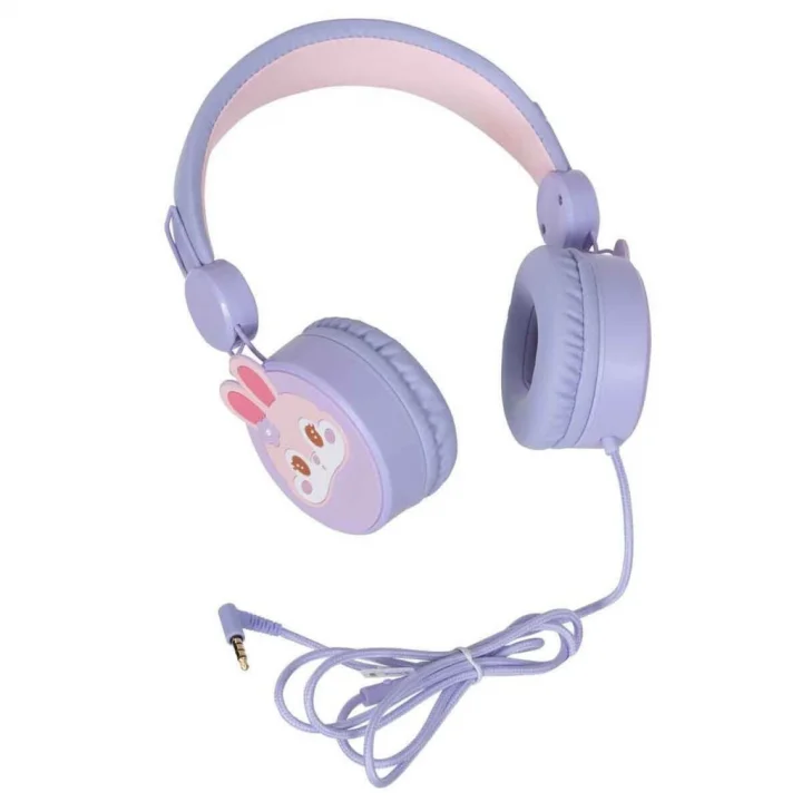 Mey İthalat® KULAKLIK MİKROFONLU KABLOLU TAVŞAN RESİMLİ LİLA
