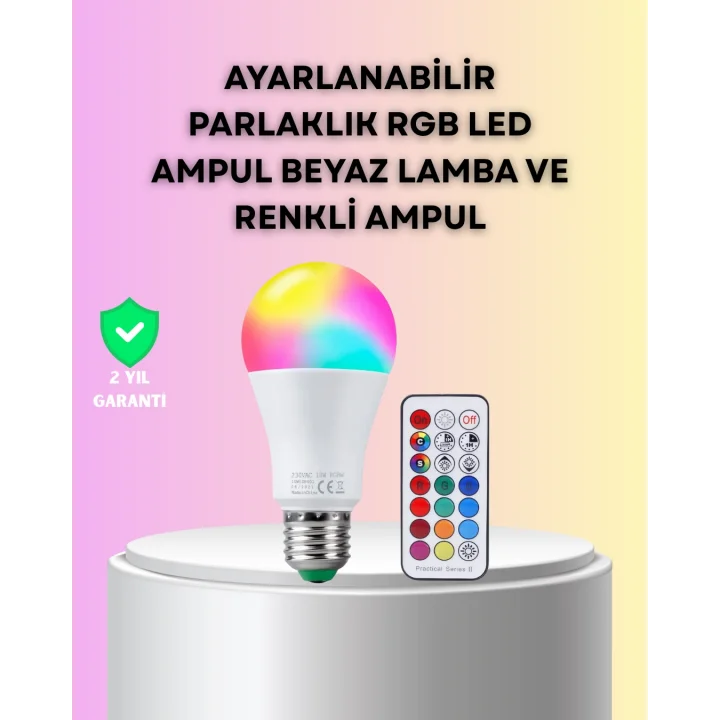 Mey İthalat® Kumanda Destekli Çok Renkli Akıllı LED Ampul