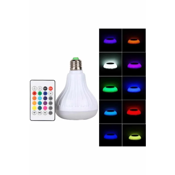Mey İthalat® Kumandalı RGB Led Işık Bluetooth Hoparlör Ses Lambası Renkli Ampul