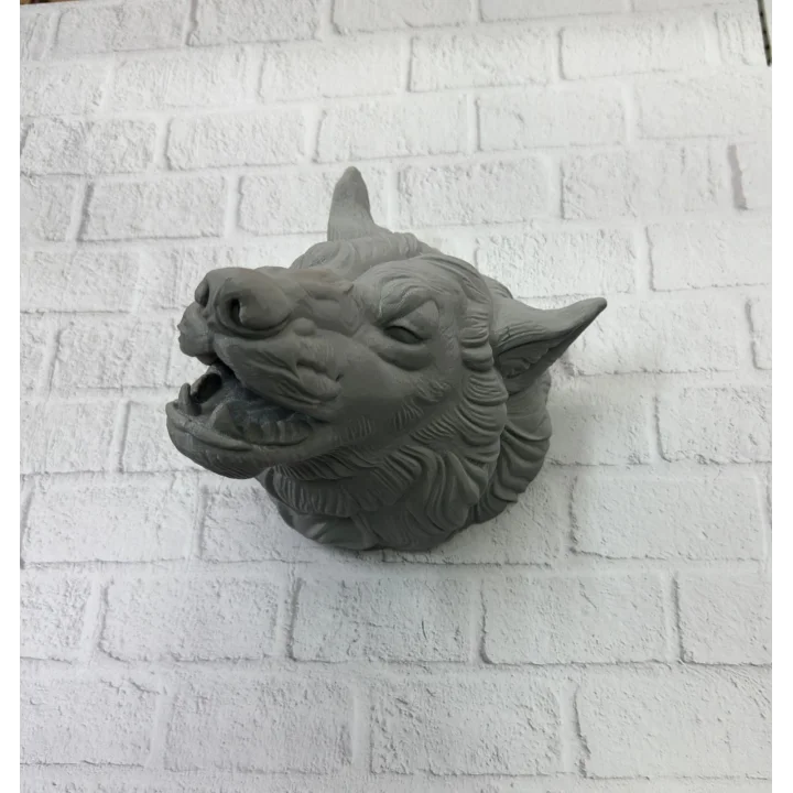 Mey İthalat® Kurt Başı Duvar Aksesuarı Gri Renk Asılabilir Hediyelik Figür