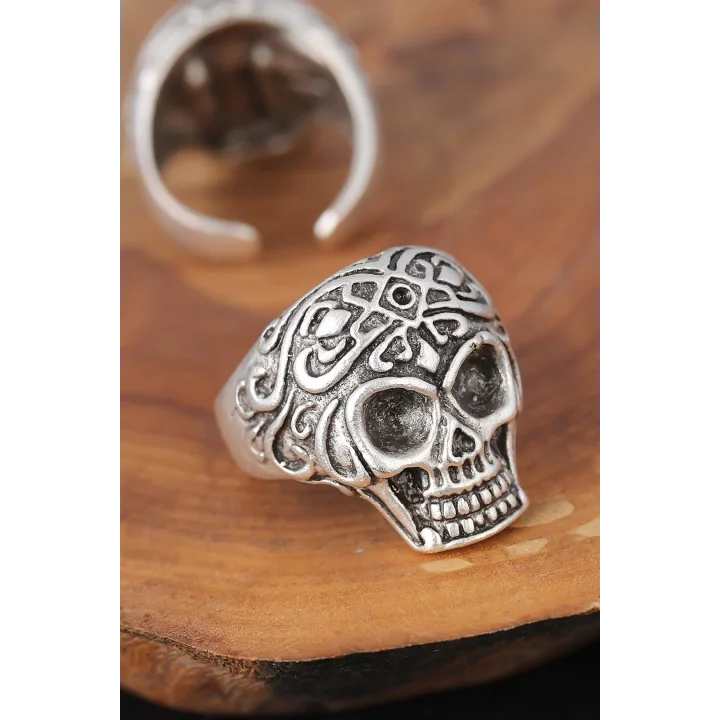 Mey İthalat® Kuru Kafalı Gümüş Renk Erkek Yüzük