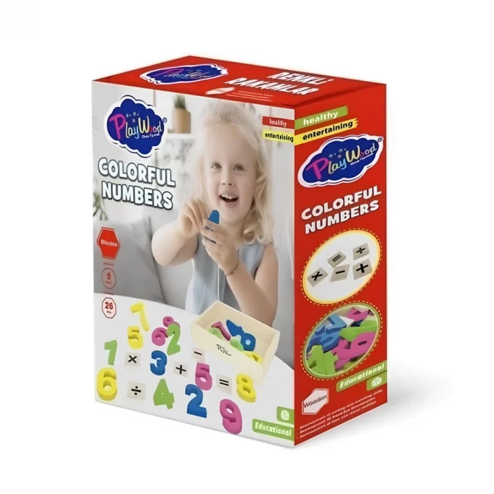Mey İthalat® Kutuda 26 Parça Ahşap Kasalı Renkli Rakamlar