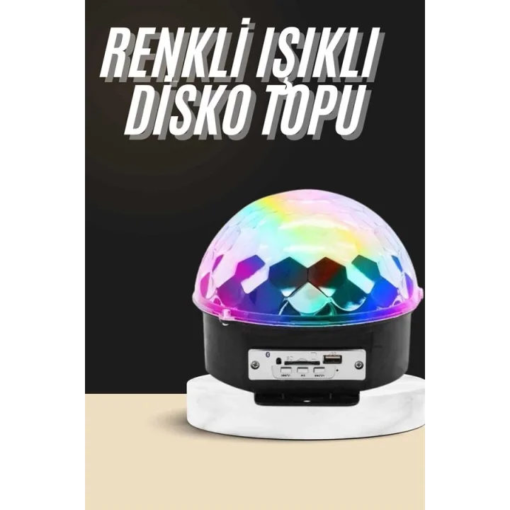 Mey İthalat® Led Işık Disko Topu Bluetooth Hoparlörlü USB Müzik Çalar Kumandalı