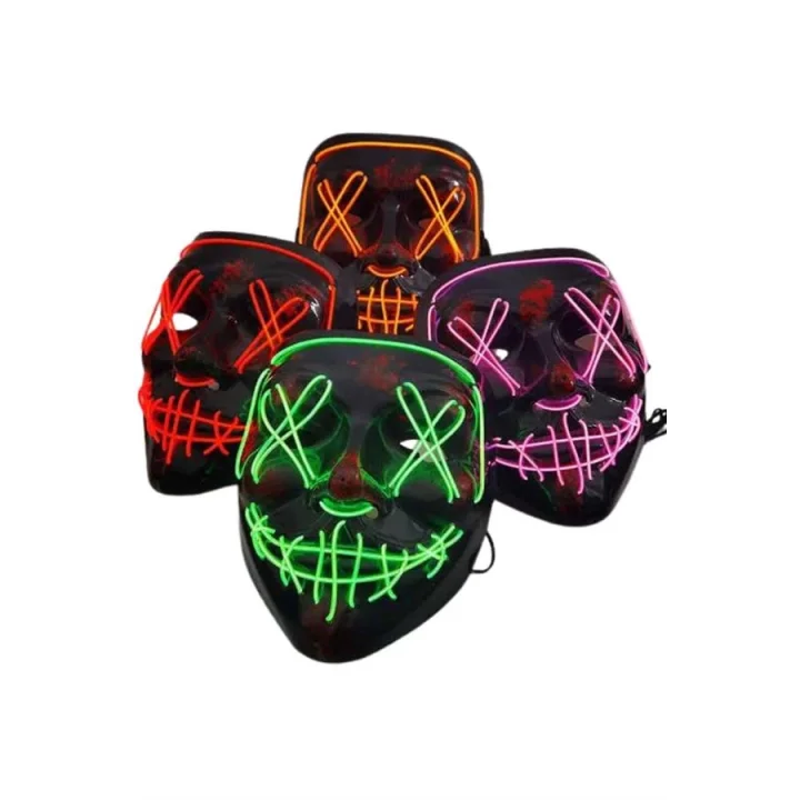 Mey İthalat® Led Işıklı Neon Maske Cadılar Bayramı Maskesi Korkunç Korku Maskesi