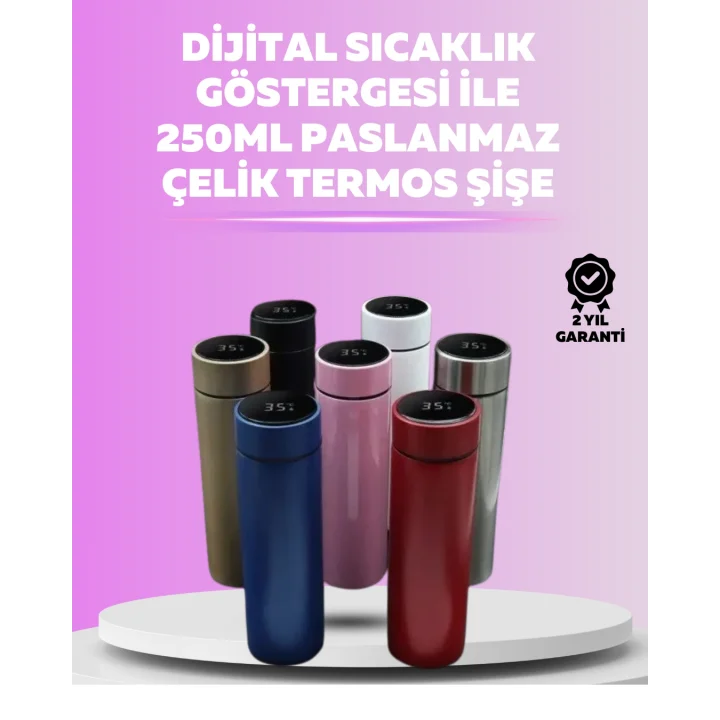 Mey İthalat® LED Sıcaklık Ölçerli 250 ml Yalıtımlı Termos Şişe