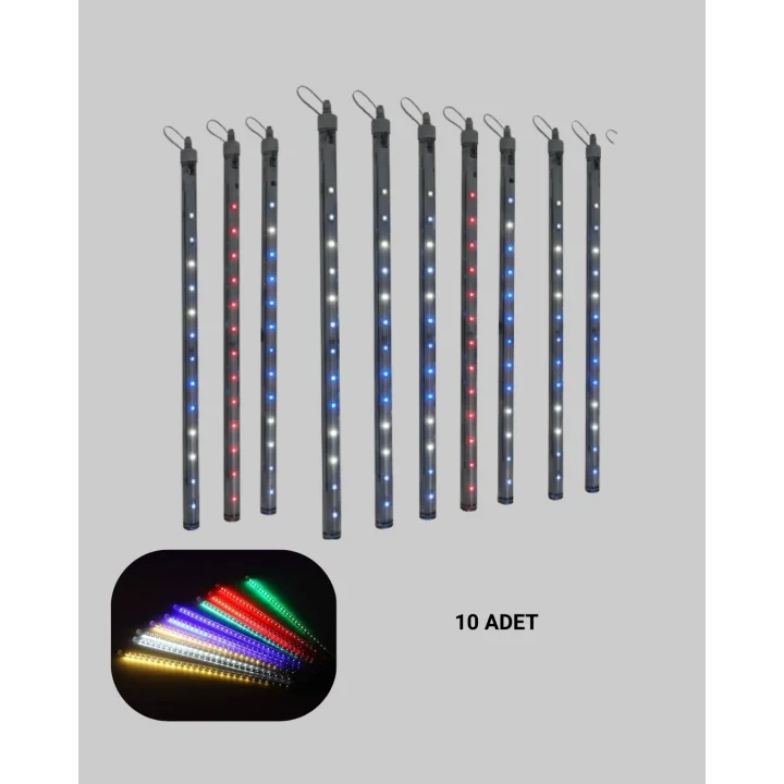 Mey İthalat® LED Yağmur Işığı Seti 10 Adet Meteor Çubuk Aydınlatma