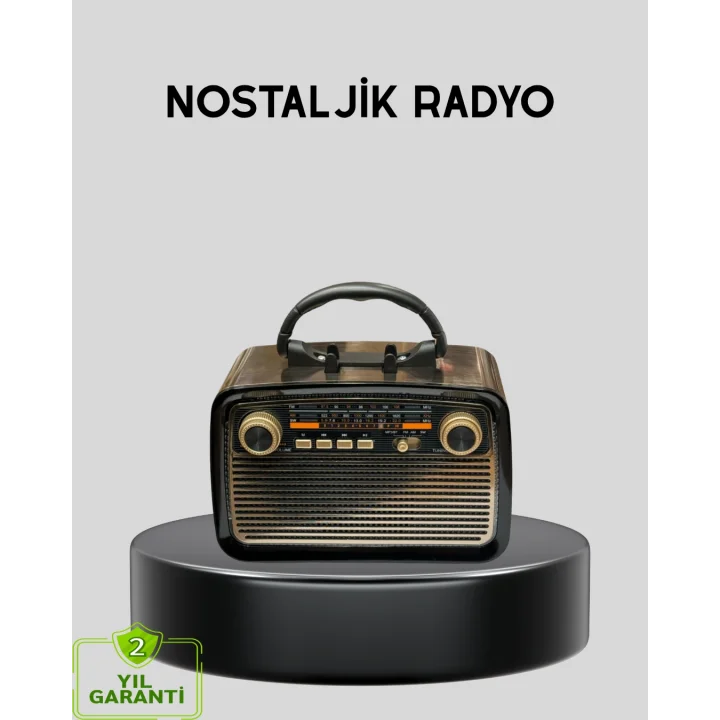 Mey İthalat® LED’li Nostaljik Bluetooth Hoparlör – Vintage Tasarım, Ahşap Doku