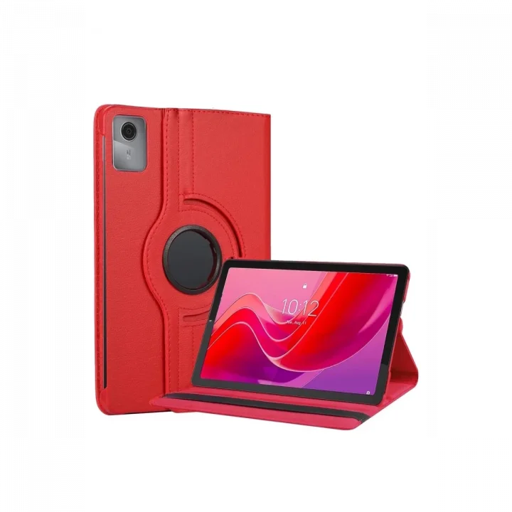 Mey İthalat®  Lenovo Tab M11 TB330FU 360 Tablet Deri Kılıf - Kırmızı