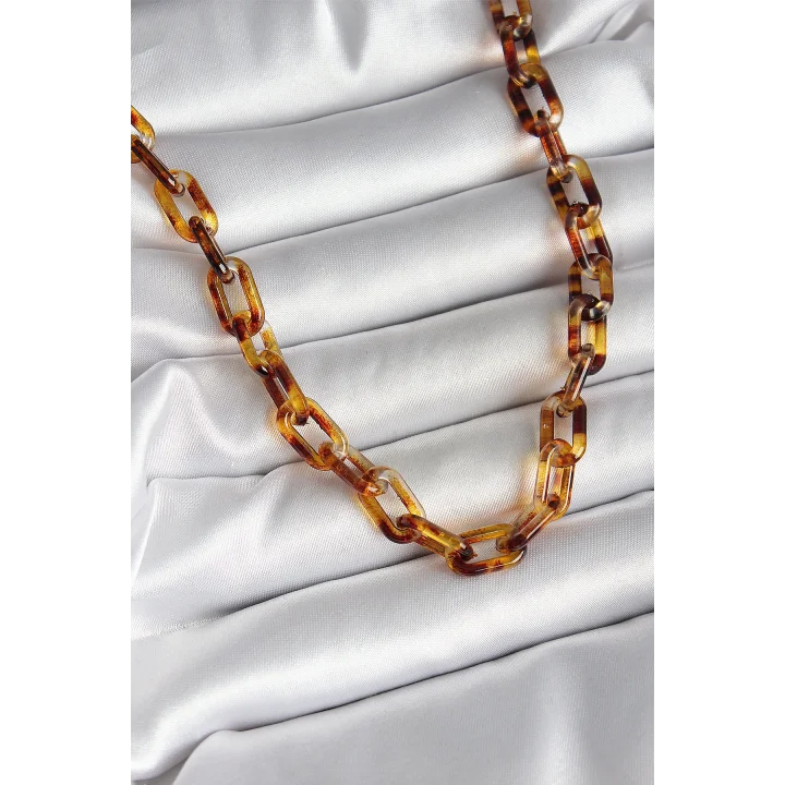 Mey İthalat® Leopar Desenli Mika Zincir Kadın Kolye