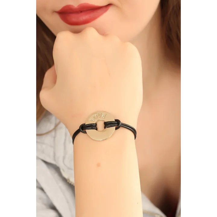 Mey İthalat® LOVE (Aşık) Siyah Deri İpli Unisex Mood Bileklik