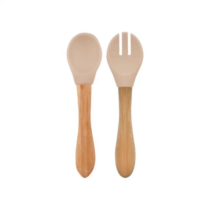 Mey İthalat®   Mama Kaşığı ve Çatal Seti Bubble Beige