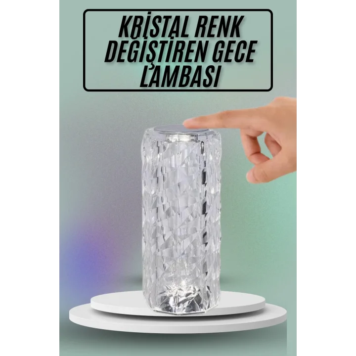 Mey İthalat® Masa ve Gece Lambası Şık ve Dayanıklı Sensörlü Şarjlı Kristal Lamba