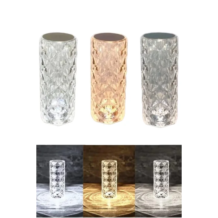 Mey İthalat® Masa ve Gece Lambası Şık ve Dayanıklı Sensörlü Şarjlı Kristal Lamba